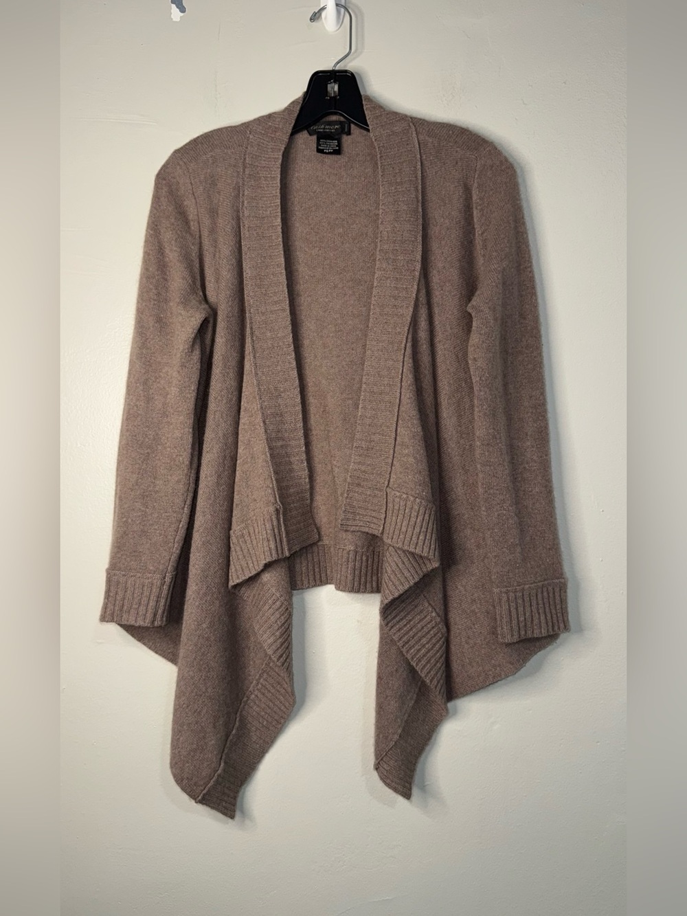 Lord & Taylor Cashmere Taupe Open-Front Draped Cardigan